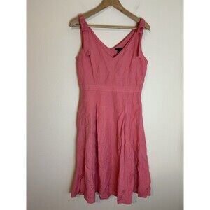 Taylor 80s Midi Dress Linen Pink Bow Tie Strap Garden Party Coquette Pleated S